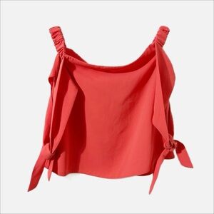 Top shop cold shoulder self tie sleeves cropped blouse Drapey neckline Coral